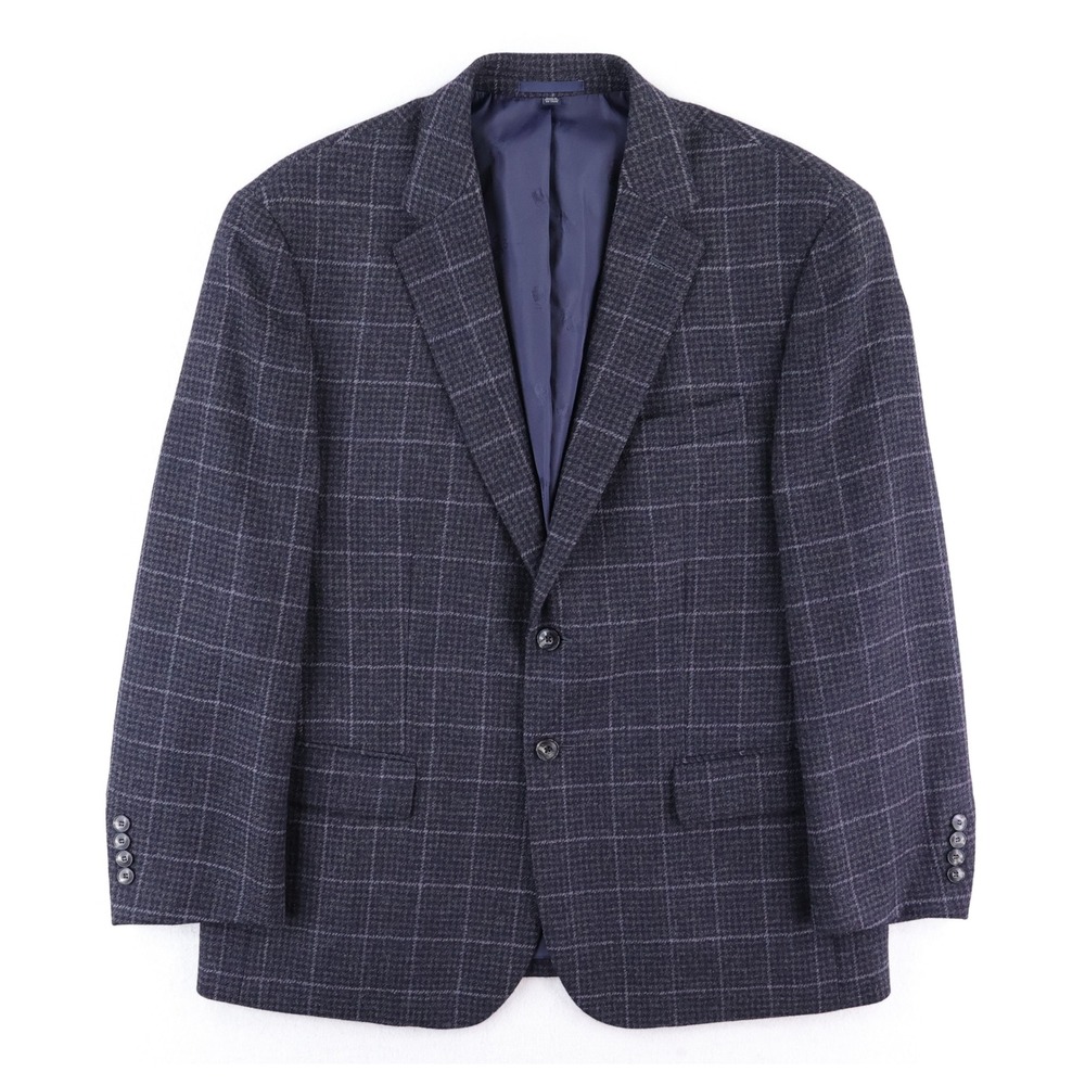 Jos. A. Bank 1905 Tailored Fit Sport Coat 44S Gray Black Houndstooth Checks Wool